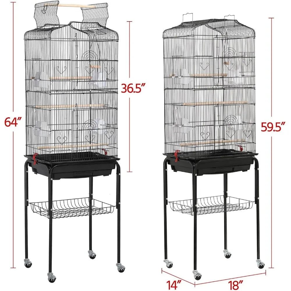 64-inch Play Open Top Medium Small Bird Cage with Detachable Rolling Stand