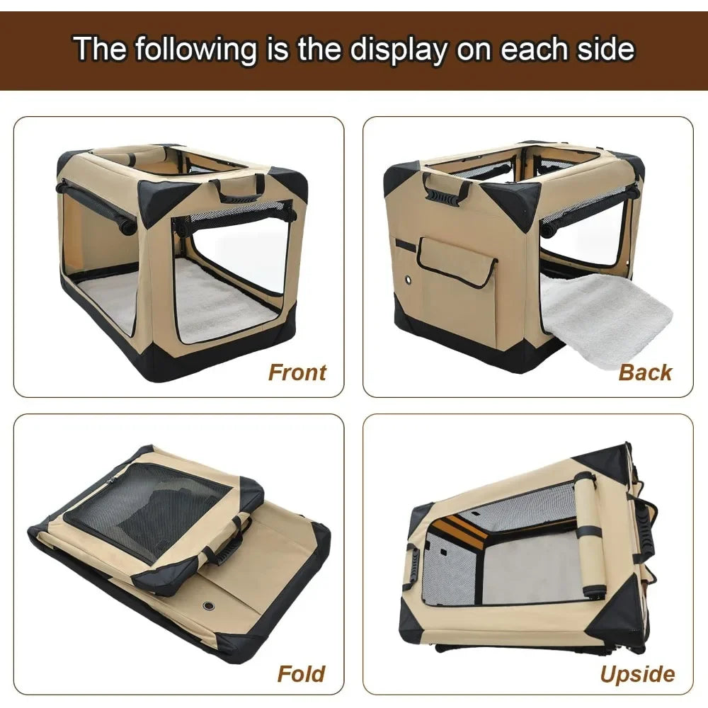 Soft Dog Crate for Extra Large Dogs, 4-Door Foldable