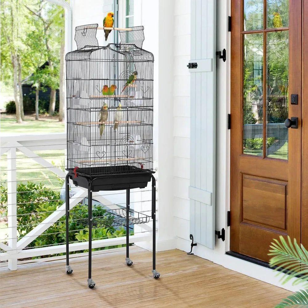 64-inch Play Open Top Medium Small Bird Cage with Detachable Rolling Stand