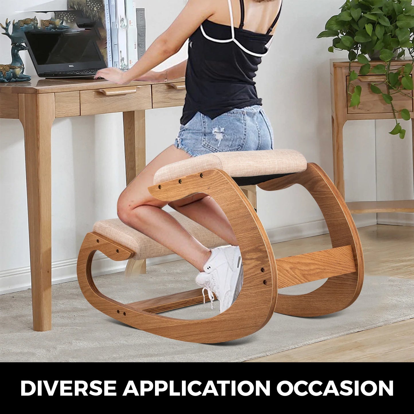 VEVOR Ergonomic Rocking Wooden Kneeling Chair Stool