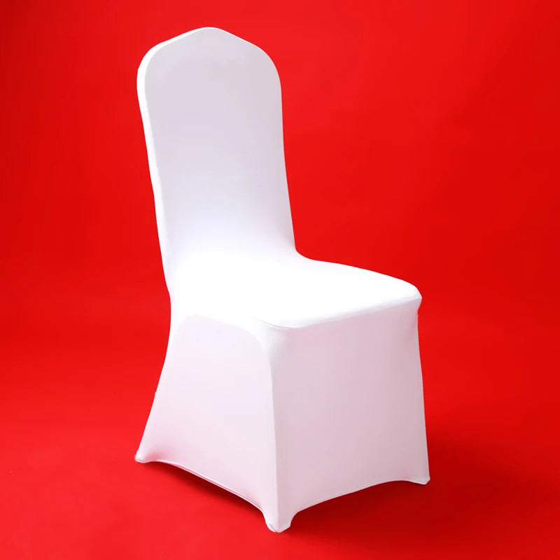 50/100pcs Spandex White Wedding Chair Cover For Hotel Banquet Dining Party
