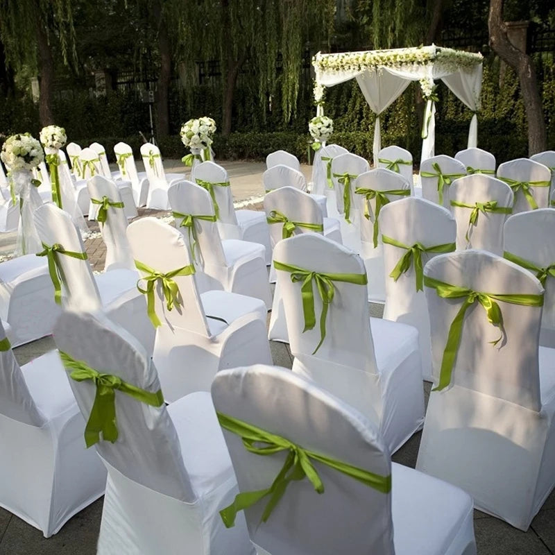 50/100pcs Spandex White Wedding Chair Cover For Hotel Banquet Dining Party