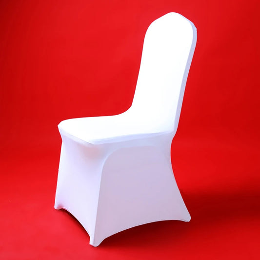 50/100pcs Spandex White Wedding Chair Cover For Hotel Banquet Dining Party