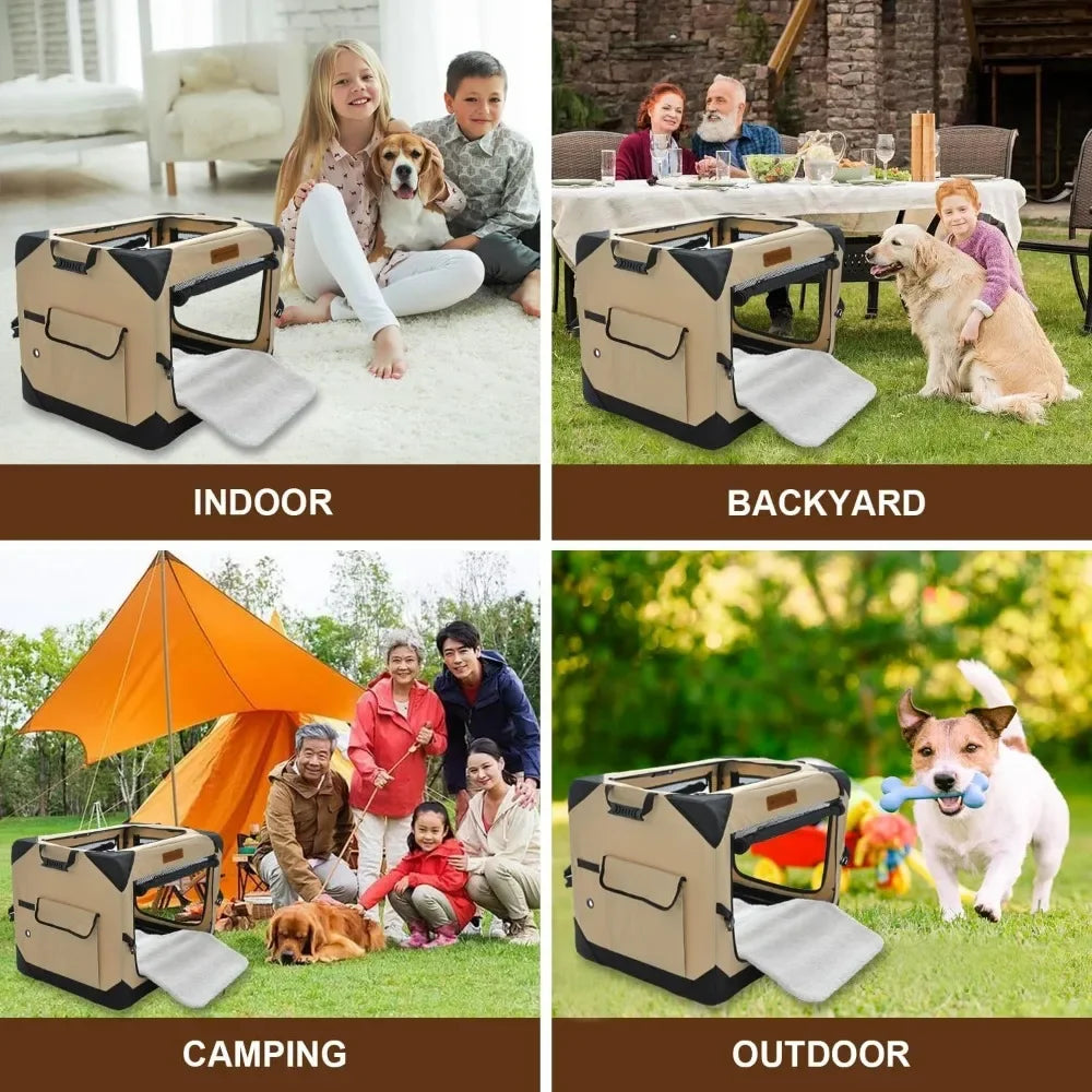 Soft Dog Crate for Extra Large Dogs, 4-Door Foldable