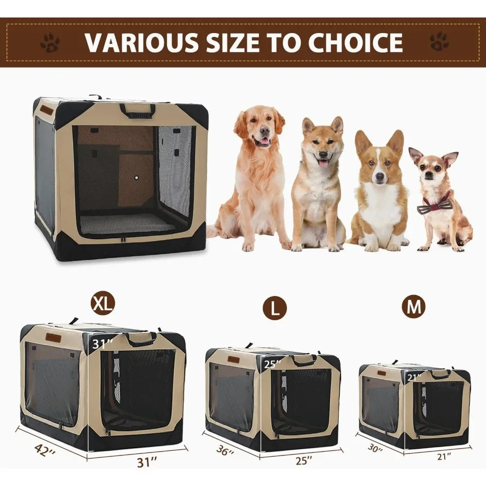 Soft Dog Crate for Extra Large Dogs, 4-Door Foldable