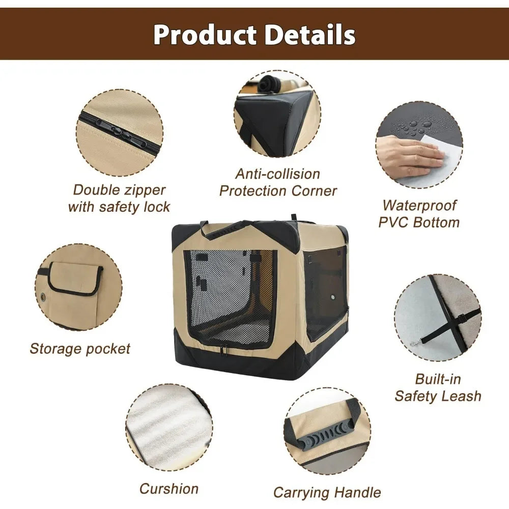Soft Dog Crate for Extra Large Dogs, 4-Door Foldable