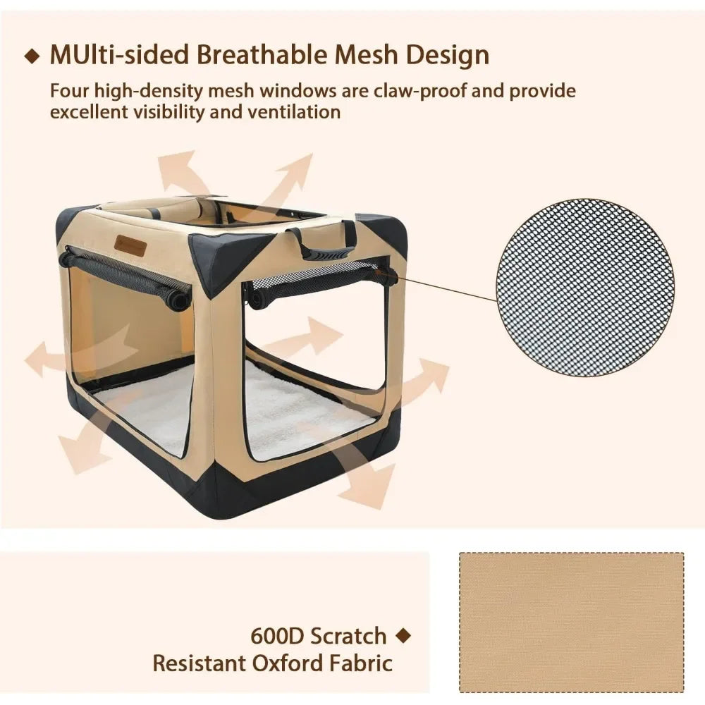 Soft Dog Crate for Extra Large Dogs, 4-Door Foldable