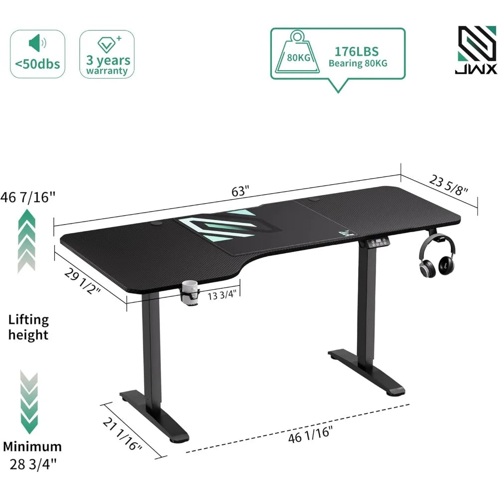 L Shaped Electric Standing Desk, 63 Inches Stand Up Corner Desk